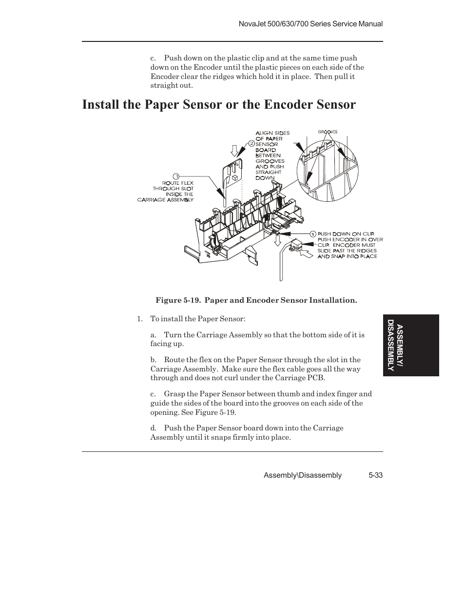 Install the paper sensor or the encoder sensor | Kodak NOVAJET 700 User Manual | Page 145 / 192