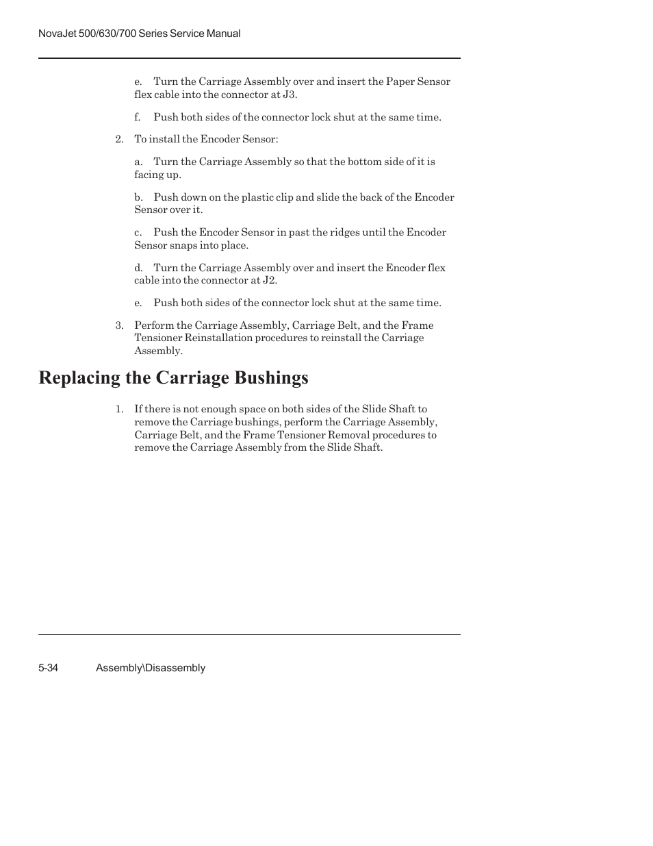 Replacing the carriage bushings | Kodak NOVAJET 700 User Manual | Page 146 / 192