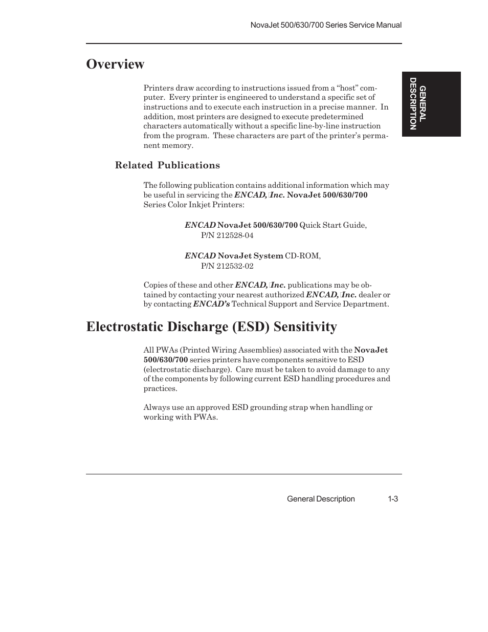 Overview, Related publications, Electrostatic discharge (esd) sensitivity | Kodak NOVAJET 700 User Manual | Page 19 / 192