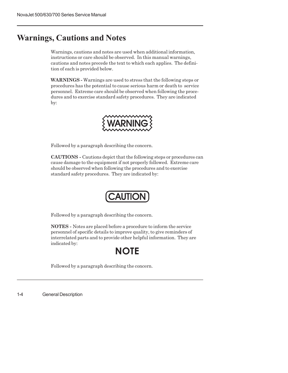 Warnings, cautions and notes, Warning, Caution | Kodak NOVAJET 700 User Manual | Page 20 / 192