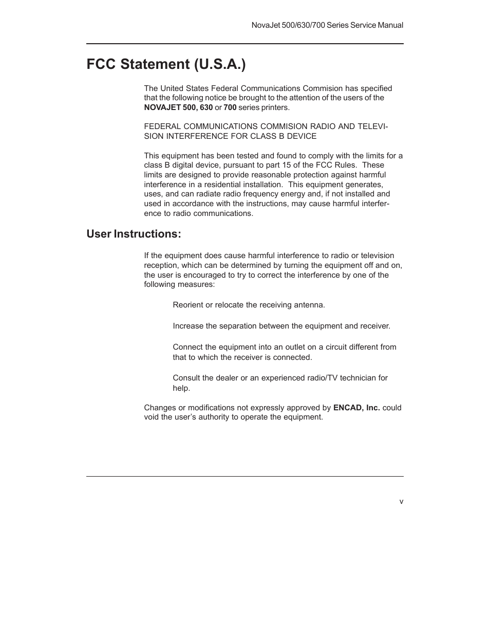 Fcc statement (u.s.a.), User instructions | Kodak NOVAJET 700 User Manual | Page 3 / 192