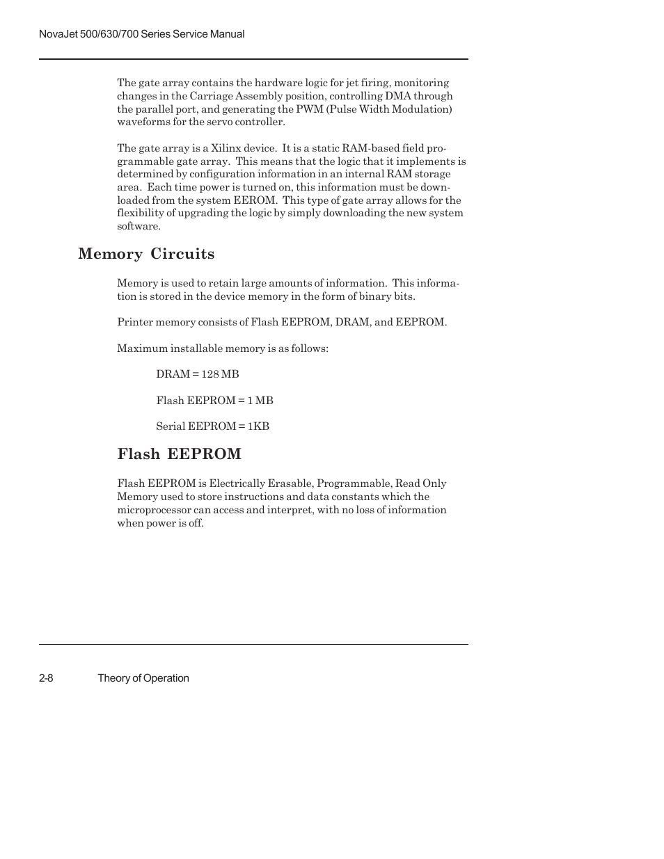 Memory circuits, Flash eeprom | Kodak NOVAJET 700 User Manual | Page 32 / 192