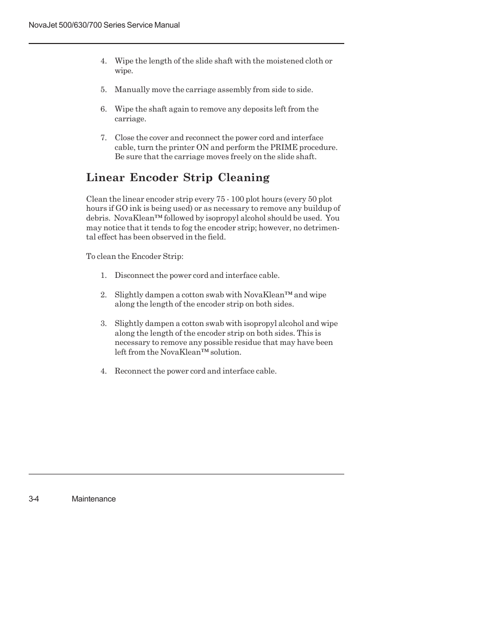 Linear encoder strip cleaning | Kodak NOVAJET 700 User Manual | Page 46 / 192