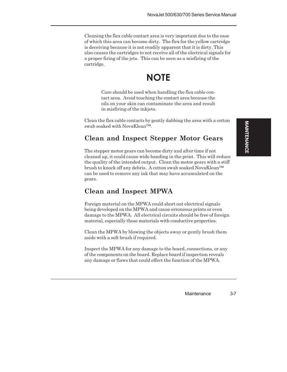 Clean and inspect stepper motor gears, Clean and inspect mpwa | Kodak NOVAJET 700 User Manual | Page 49 / 192