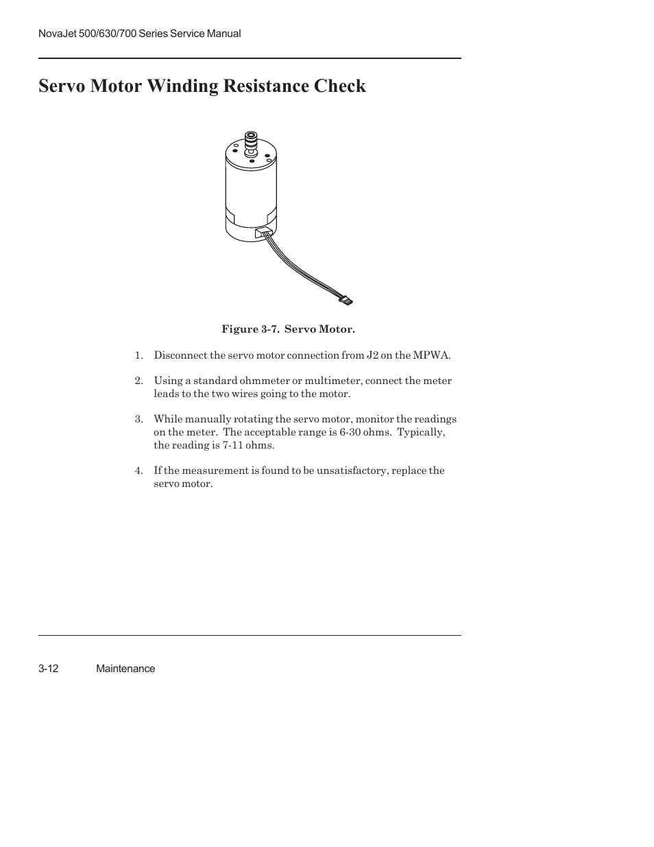 Servo motor winding resistance check | Kodak NOVAJET 700 User Manual | Page 54 / 192