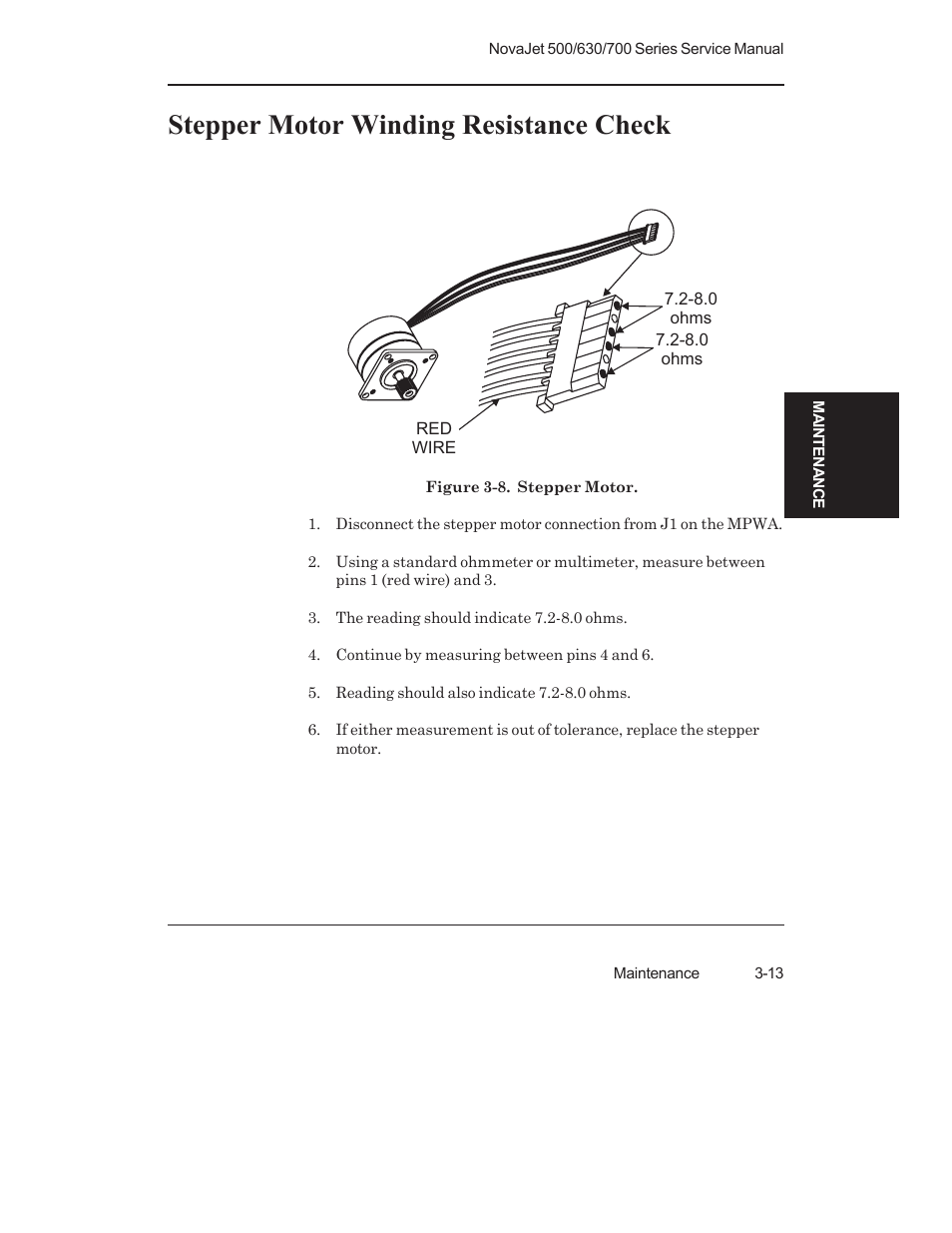 Stepper motor winding resistance check | Kodak NOVAJET 700 User Manual | Page 55 / 192