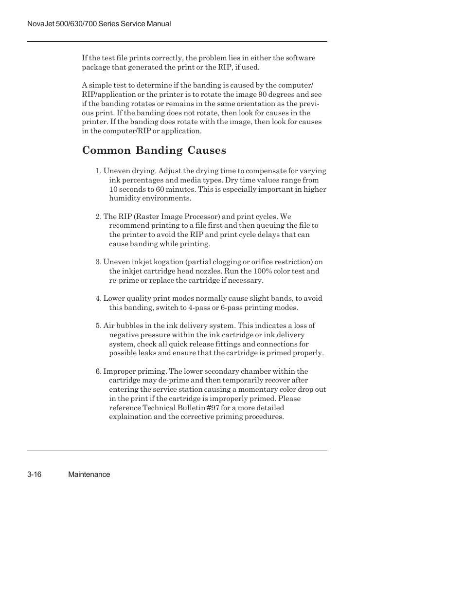 Common banding causes | Kodak NOVAJET 700 User Manual | Page 58 / 192