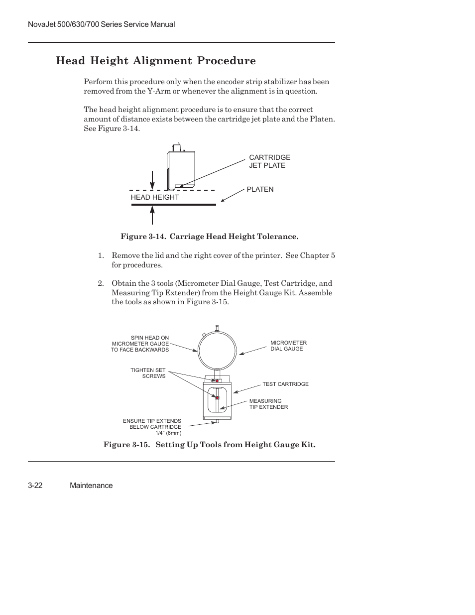 Head height alignment procedure | Kodak NOVAJET 700 User Manual | Page 64 / 192