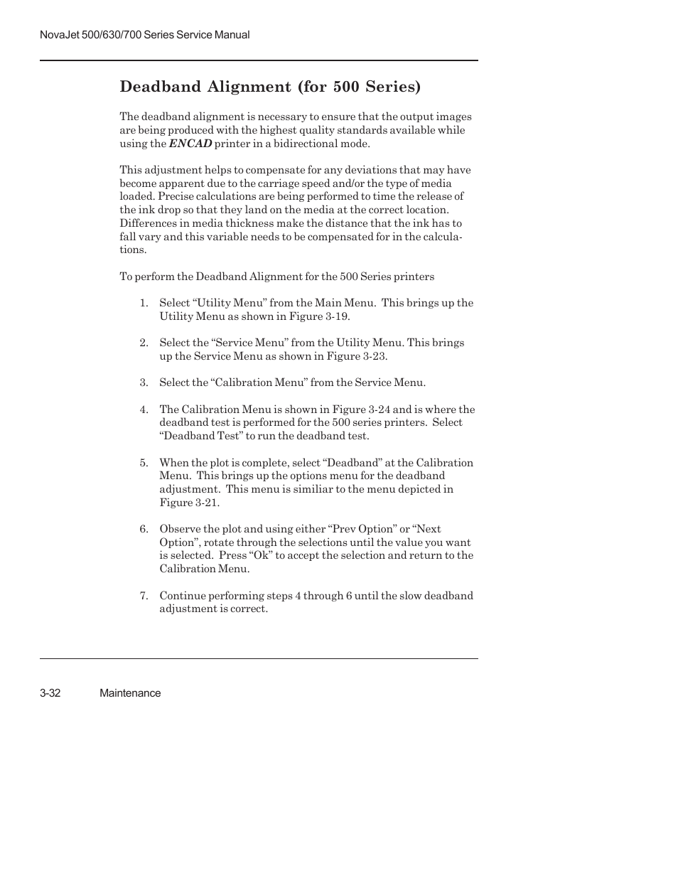 Deadband alignment (for 500 series) | Kodak NOVAJET 700 User Manual | Page 74 / 192