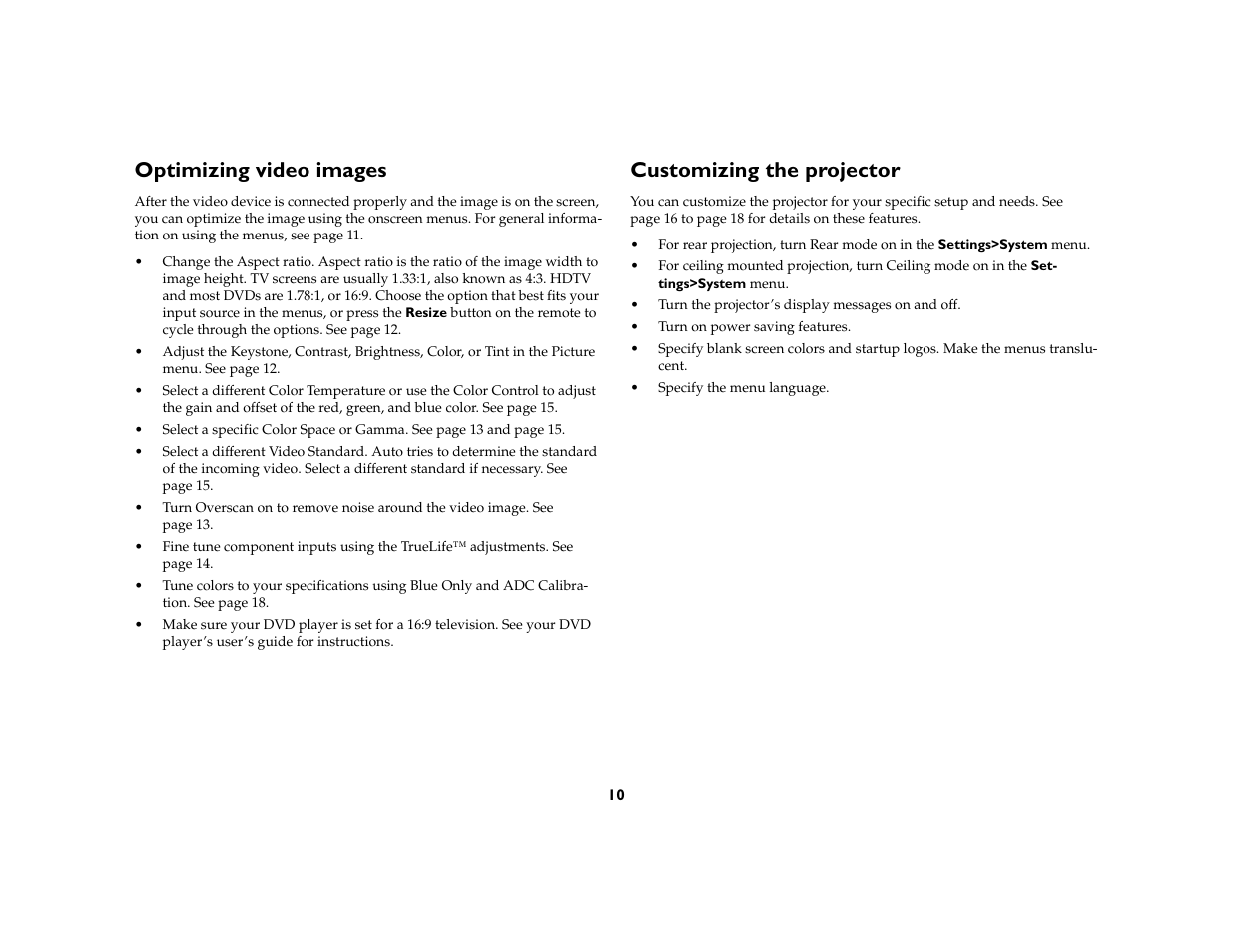 Optimizing video images, Customizing the projector | Kodak 777 User Manual | Page 10 / 33