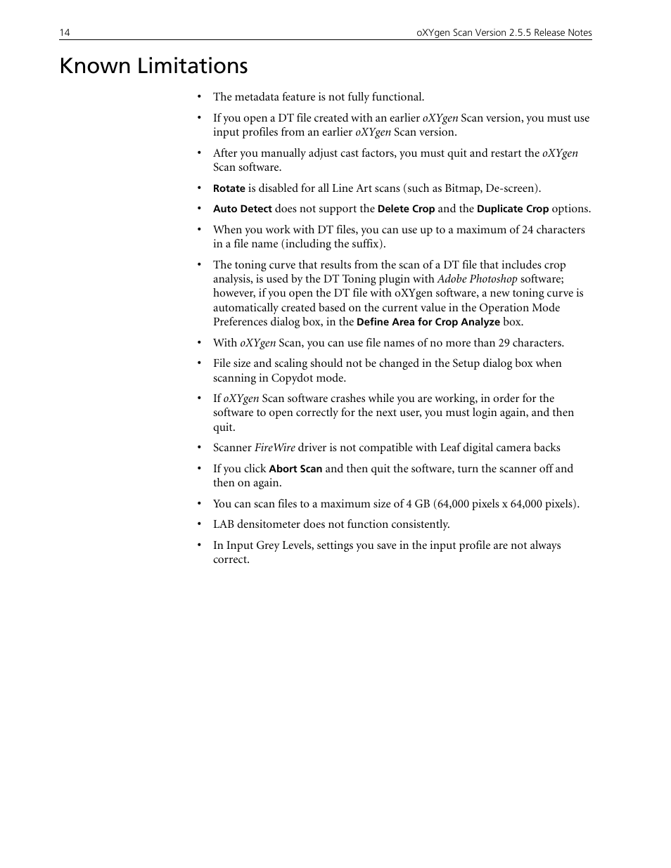 Known limitations | Kodak 2.5.5 User Manual | Page 18 / 18