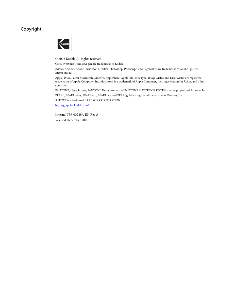 Copyright | Kodak 2.5.5 User Manual | Page 2 / 18