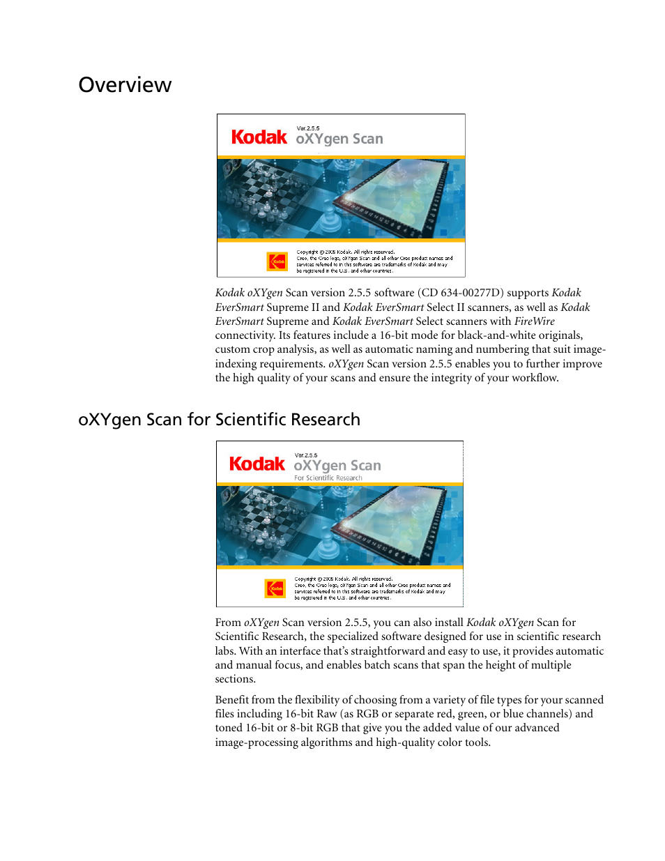Overview, Oxygen scan for scientific research | Kodak 2.5.5 User Manual | Page 5 / 18