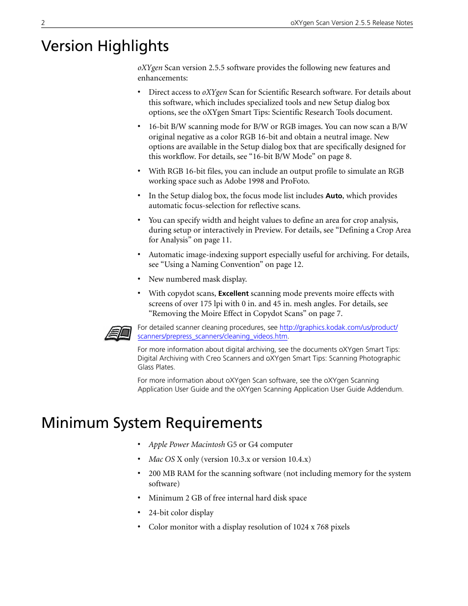 Version highlights, Minimum system requirements, Version highlights minimum system requirements | Kodak 2.5.5 User Manual | Page 6 / 18