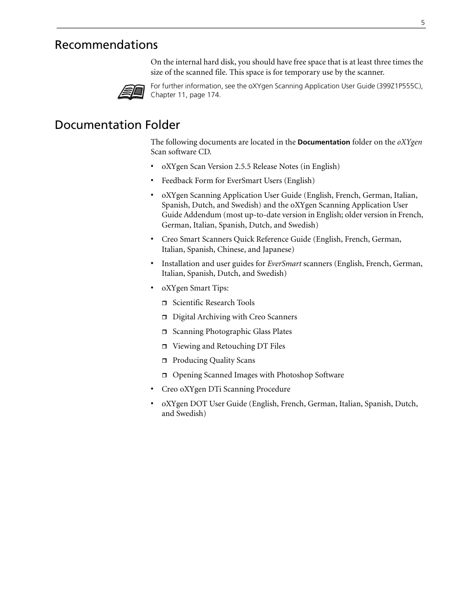Recommendations, Documentation folder, Recommendations documentation folder | Kodak 2.5.5 User Manual | Page 9 / 18