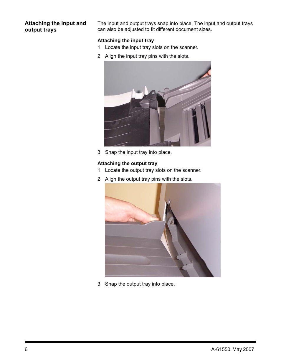 Attaching the input and output trays | Kodak I1400 User Manual | Page 11 / 162