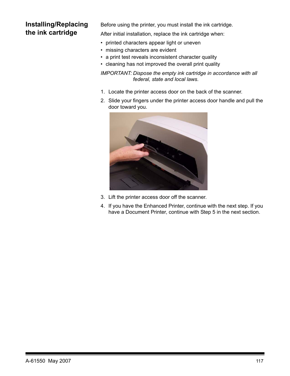 Installing/replacing the ink cartridge | Kodak I1400 User Manual | Page 122 / 162