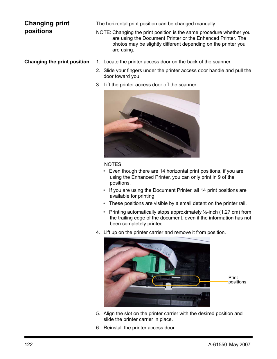 Changing print positions, Changing the print position | Kodak I1400 User Manual | Page 127 / 162