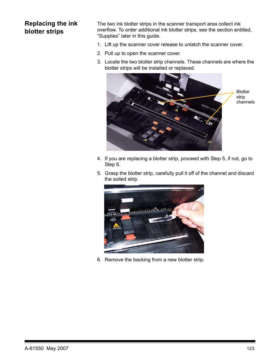 Replacing the ink blotter strips | Kodak I1400 User Manual | Page 128 / 162