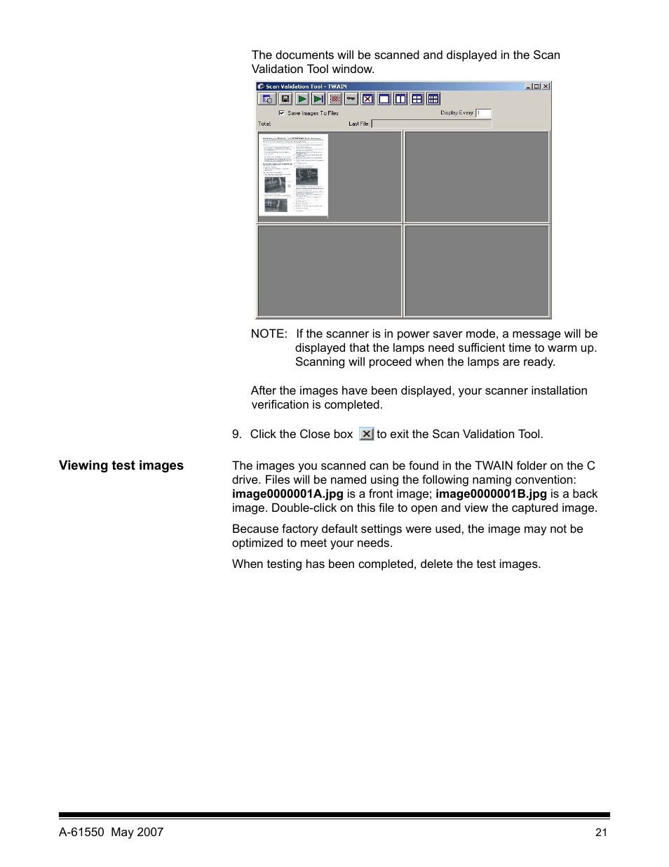 Viewing test images | Kodak I1400 User Manual | Page 26 / 162