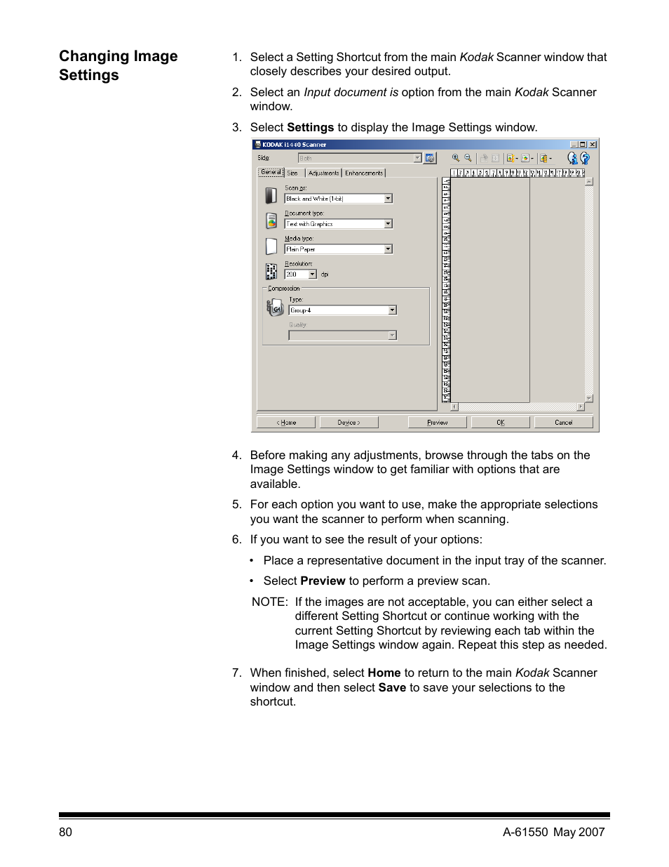 Changing image settings | Kodak I1400 User Manual | Page 85 / 162