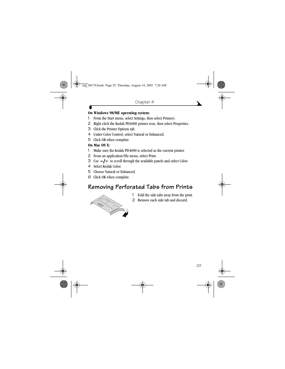 Removing perforated tabs from prints | Kodak EasyShare 4000 User Manual | Page 39 / 76