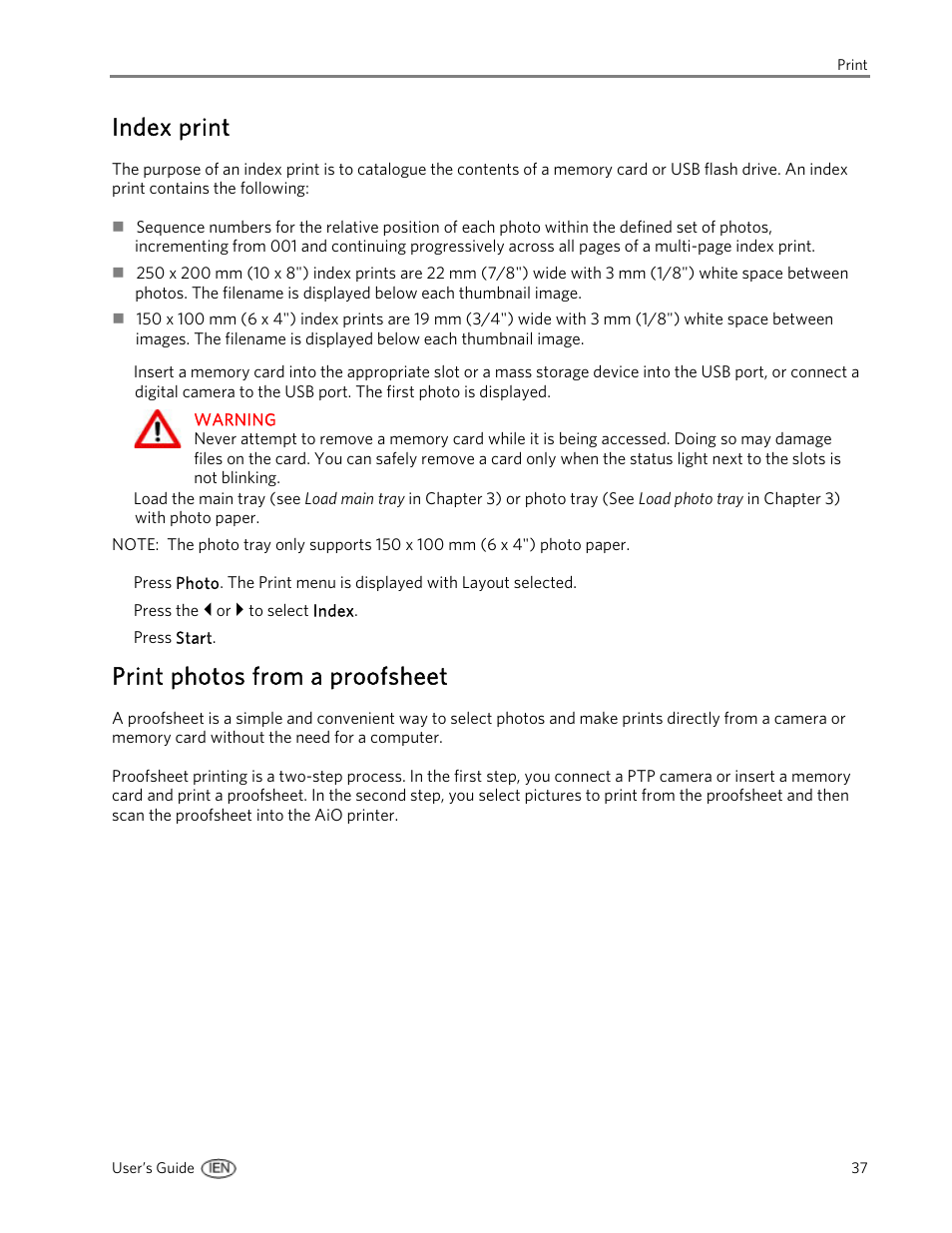 Index print, Print photos from a proofsheet | Kodak EasyShare 5500 User Manual | Page 41 / 122