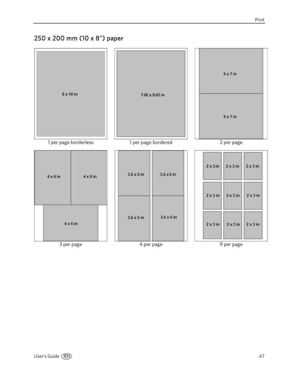 250 x 200 mm (10 x 8") paper | Kodak EasyShare 5500 User Manual | Page 51 / 122