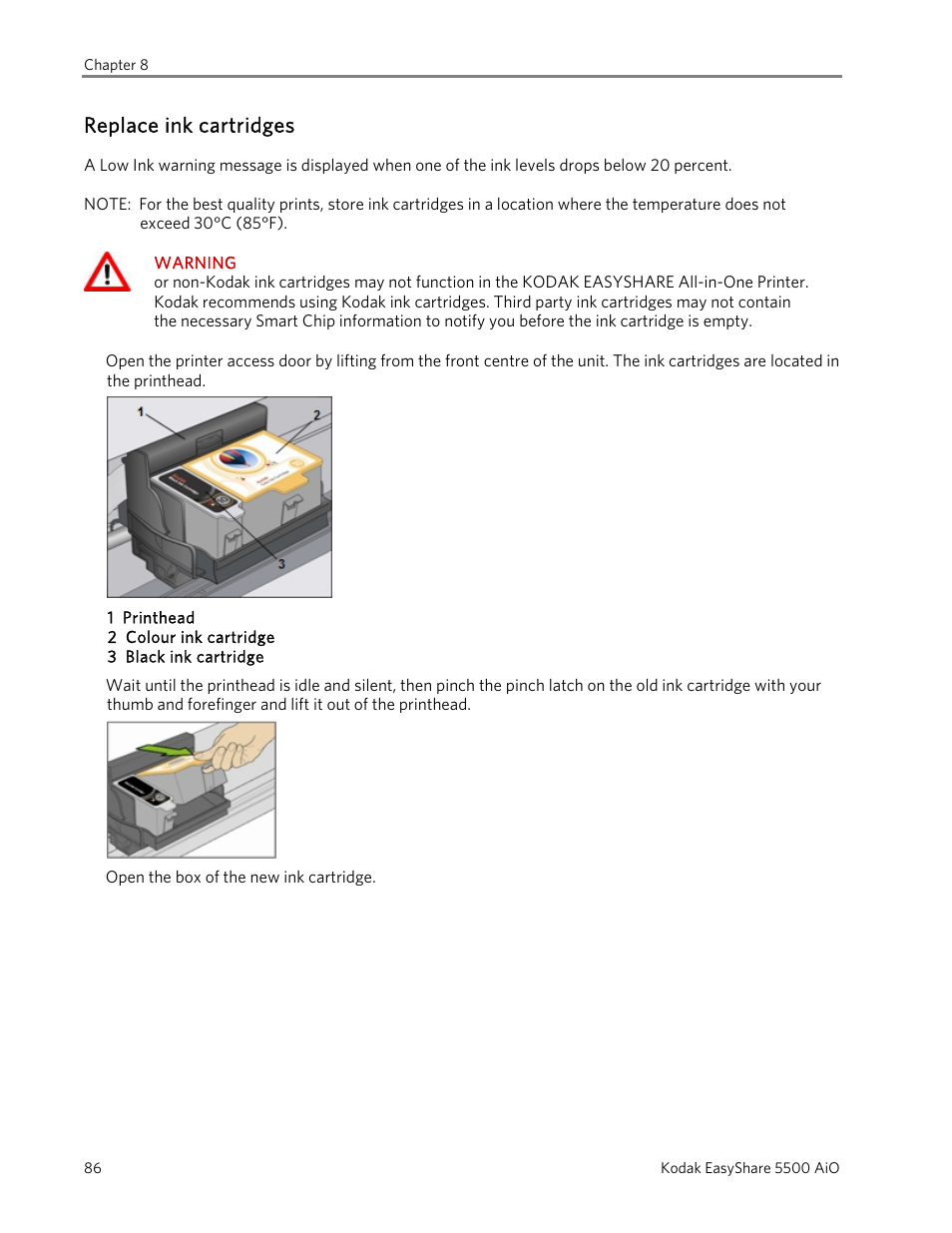 Replace ink cartridges | Kodak EasyShare 5500 User Manual | Page 90 / 122