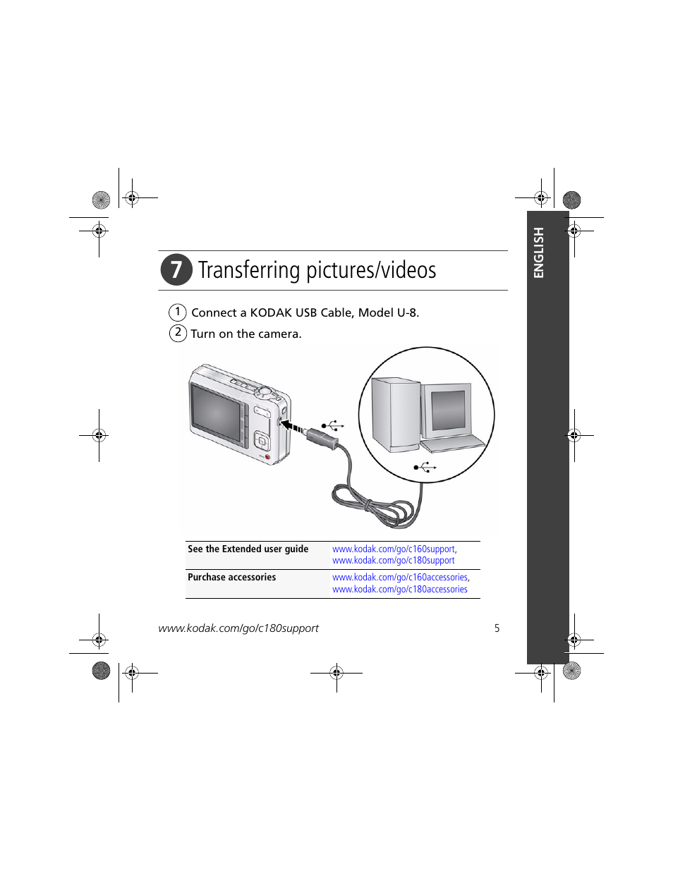 Transferring pictures/videos | Kodak c180 User Manual | Page 5 / 27