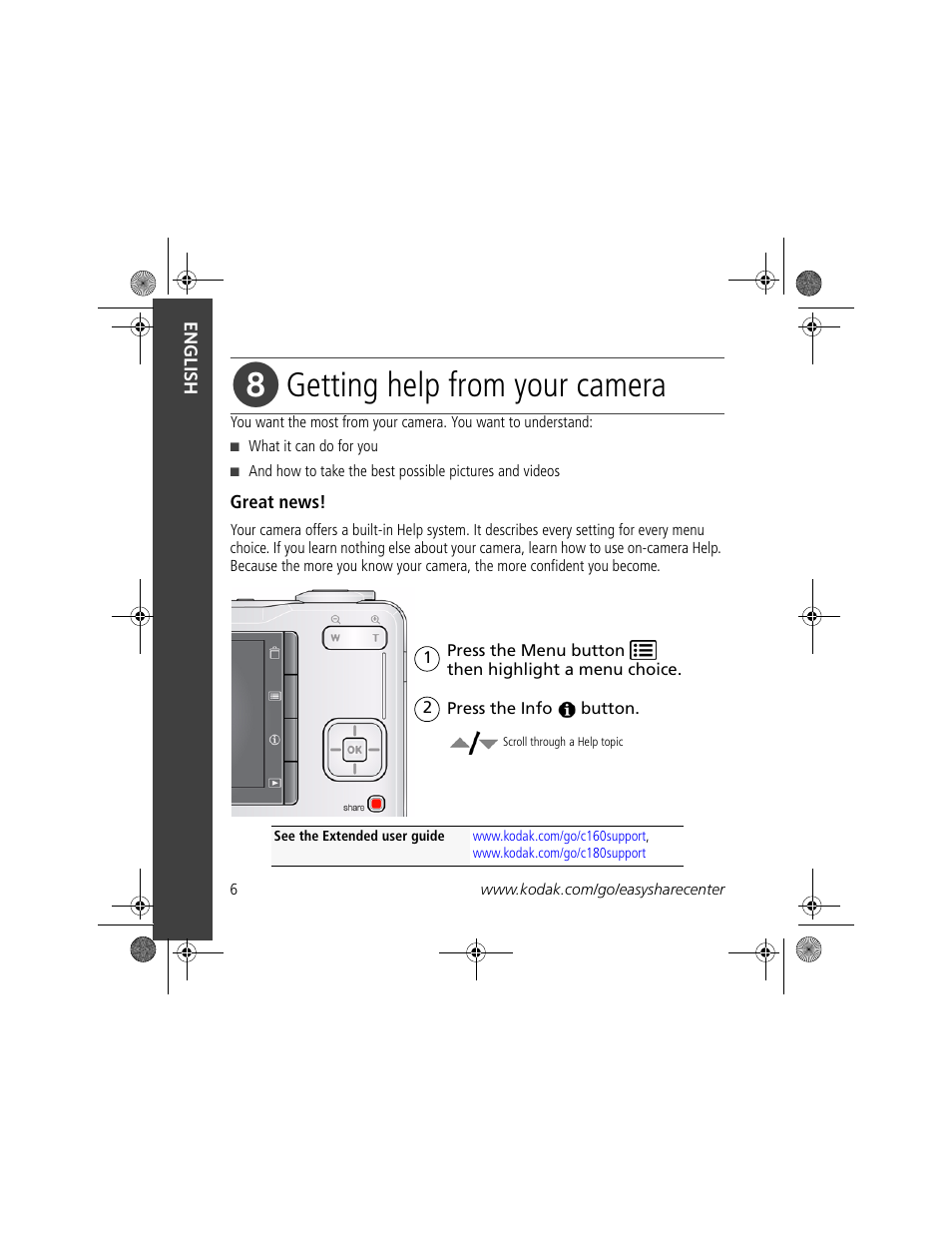 Getting help from your camera | Kodak c180 User Manual | Page 6 / 27