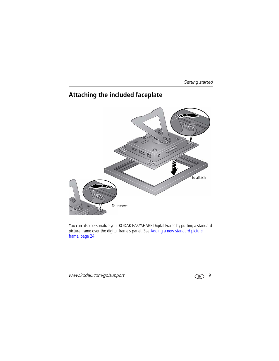 Attaching the included faceplate | Kodak D830 User Manual | Page 15 / 56