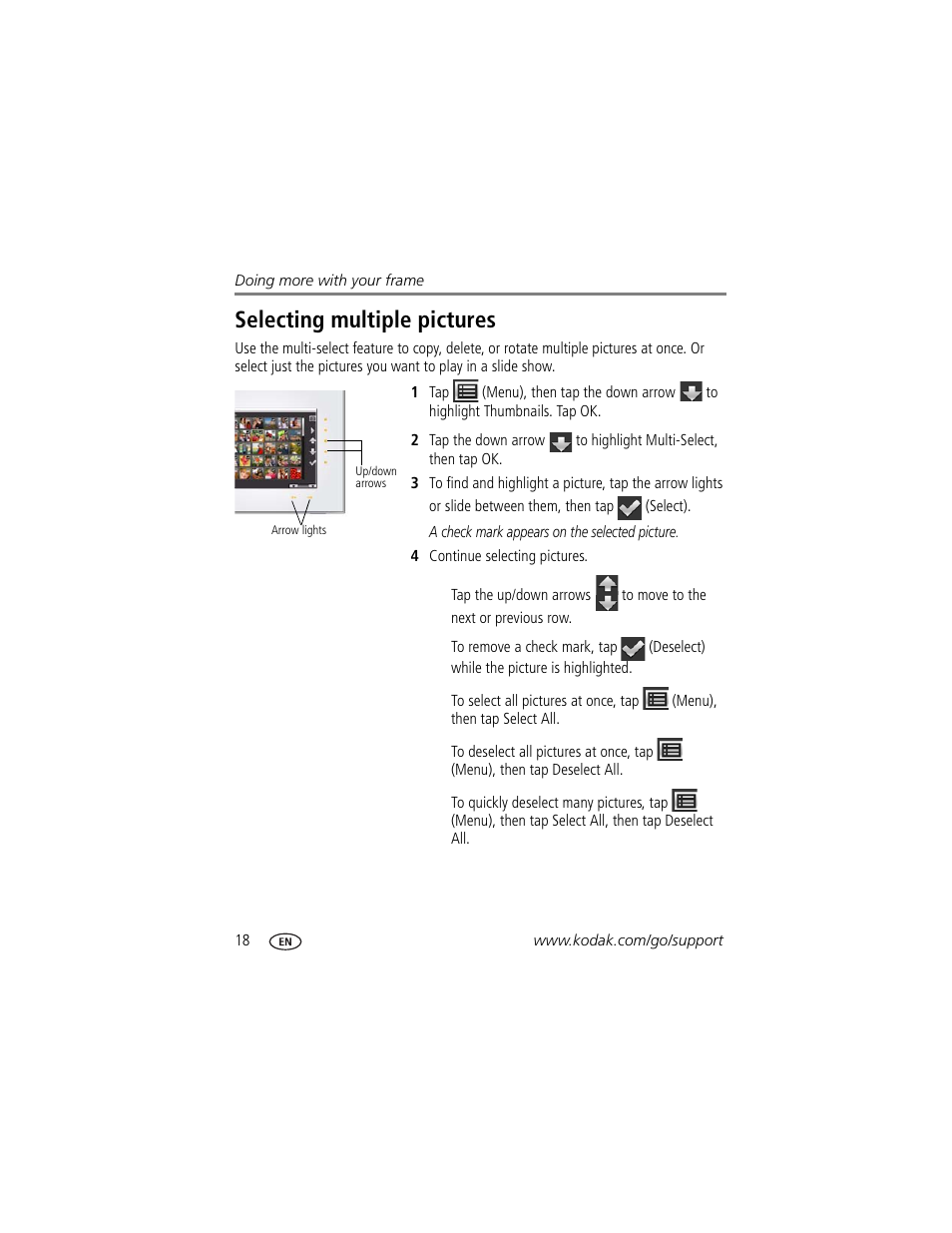 Selecting multiple pictures | Kodak D830 User Manual | Page 24 / 56
