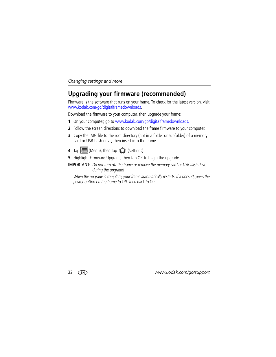 Upgrading your firmware (recommended) | Kodak D830 User Manual | Page 38 / 56