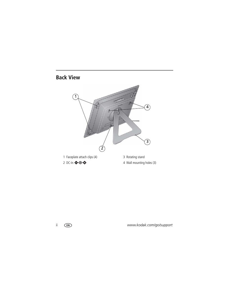 Back view | Kodak D830 User Manual | Page 4 / 56
