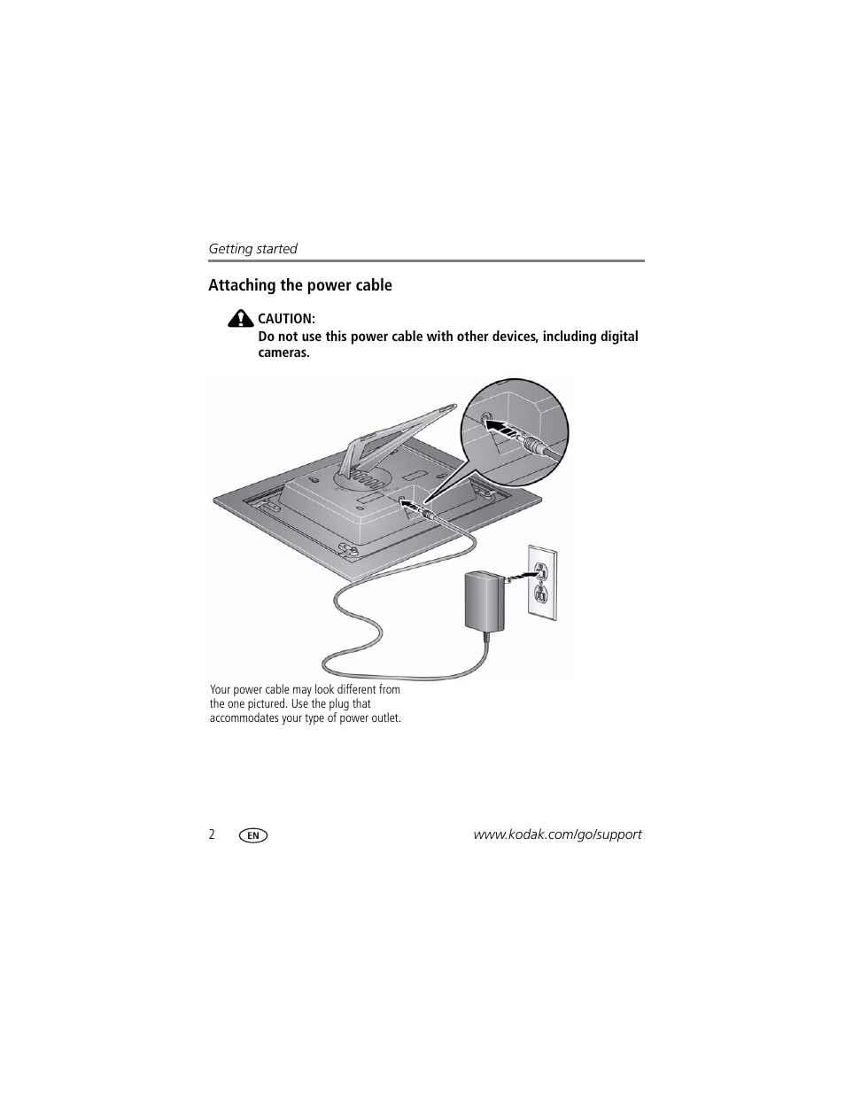 Attaching the power cable | Kodak D830 User Manual | Page 8 / 56