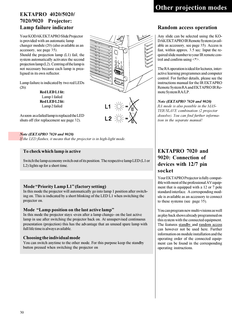 Other projection modes, Random access operation | Kodak EKTAPRO 9020 User Manual | Page 13 / 26