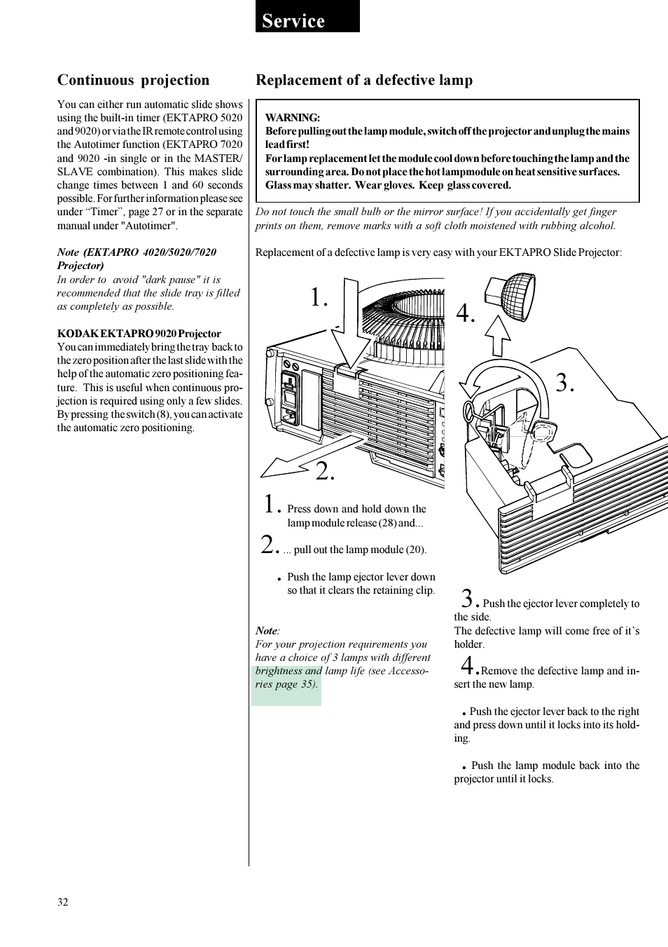 Service | Kodak EKTAPRO 9020 User Manual | Page 15 / 26