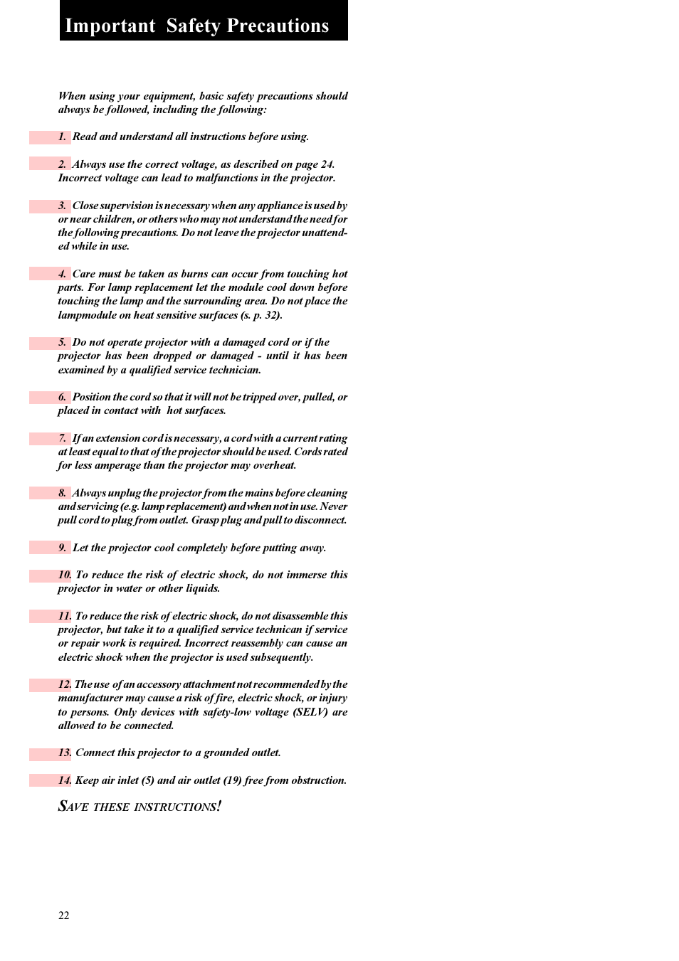 Important safety precautions | Kodak EKTAPRO 9020 User Manual | Page 5 / 26