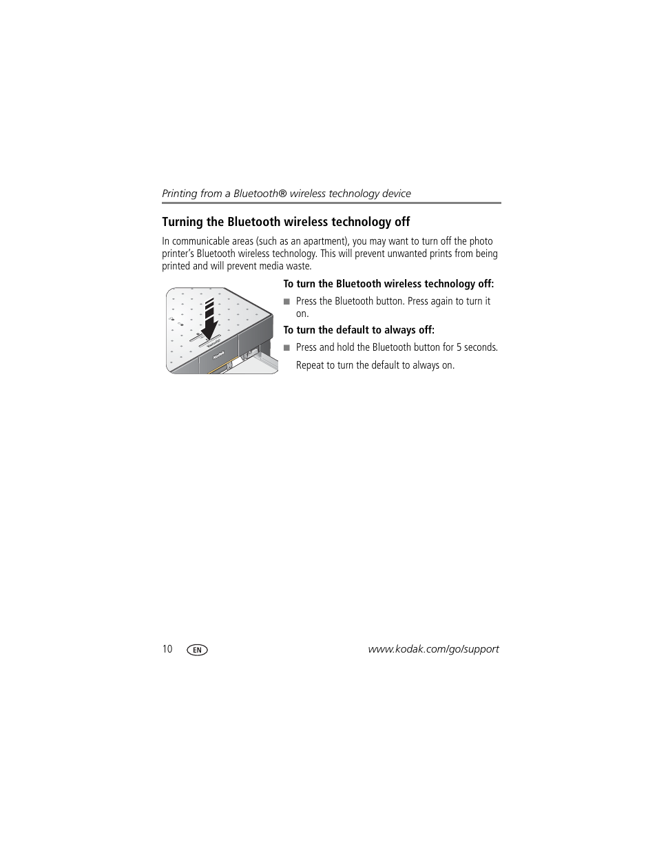 Turning the bluetooth wireless technology off | Kodak EasyShare 350 User Manual | Page 16 / 49