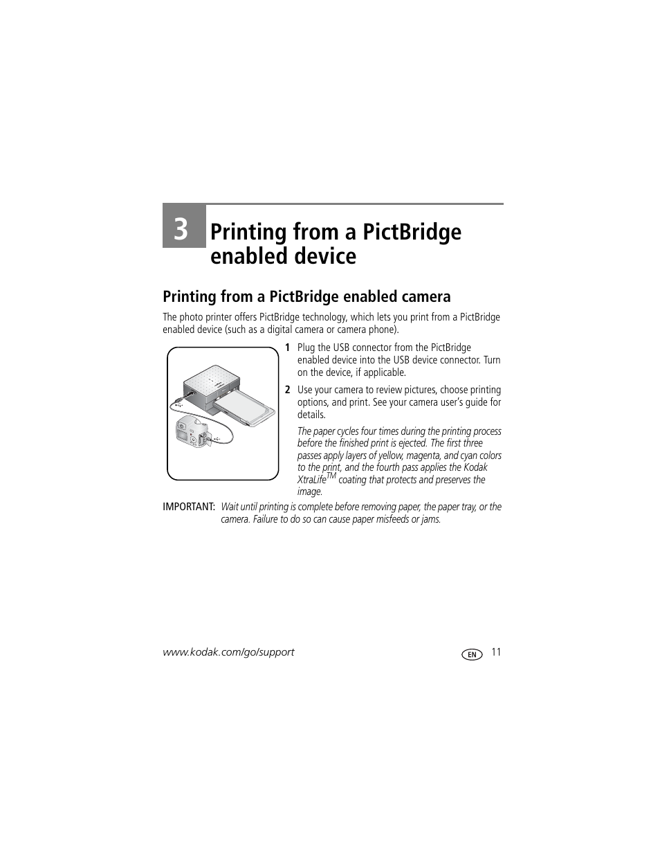 Printing from a pictbridge enabled device, Printing from a pictbridge enabled camera, 3 printing from a pictbridge enabled device | Kodak EasyShare 350 User Manual | Page 17 / 49