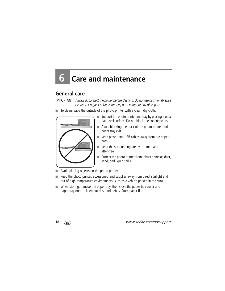 Care and maintenance, General care, 6 care and maintenance | Kodak EasyShare 350 User Manual | Page 24 / 49