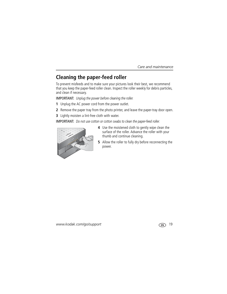 Cleaning the paper-feed roller | Kodak EasyShare 350 User Manual | Page 25 / 49