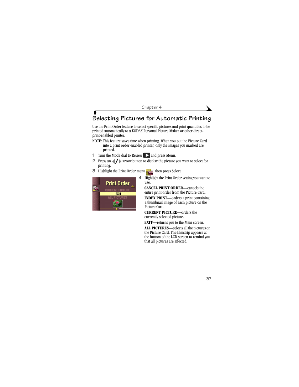 Selecting pictures for automatic printing | Kodak DX3900 User Manual | Page 47 / 105