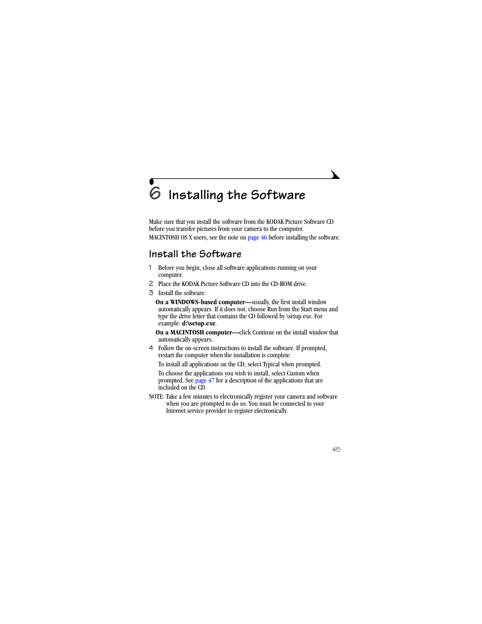 6 installing the software, Install the software, Installing the software | Kodak DX3900 User Manual | Page 55 / 105