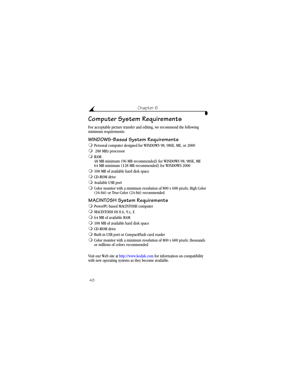Computer system requirements, Windows-based system requirements, Macintosh system requirements | Kodak DX3900 User Manual | Page 58 / 105