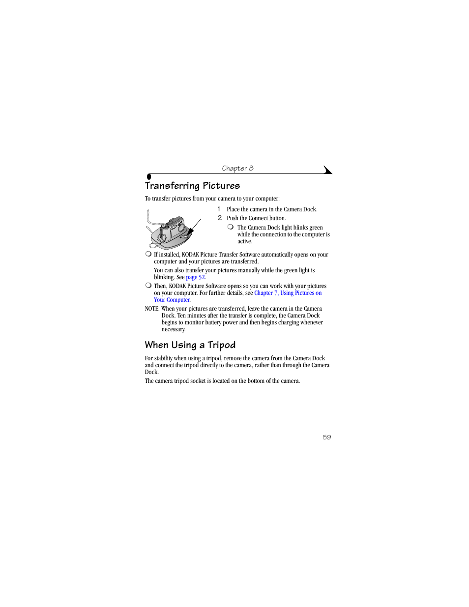 Transferring pictures, When using a tripod, Transferring pictures when using a tripod | Regulatory information | Kodak DX3900 User Manual | Page 69 / 105