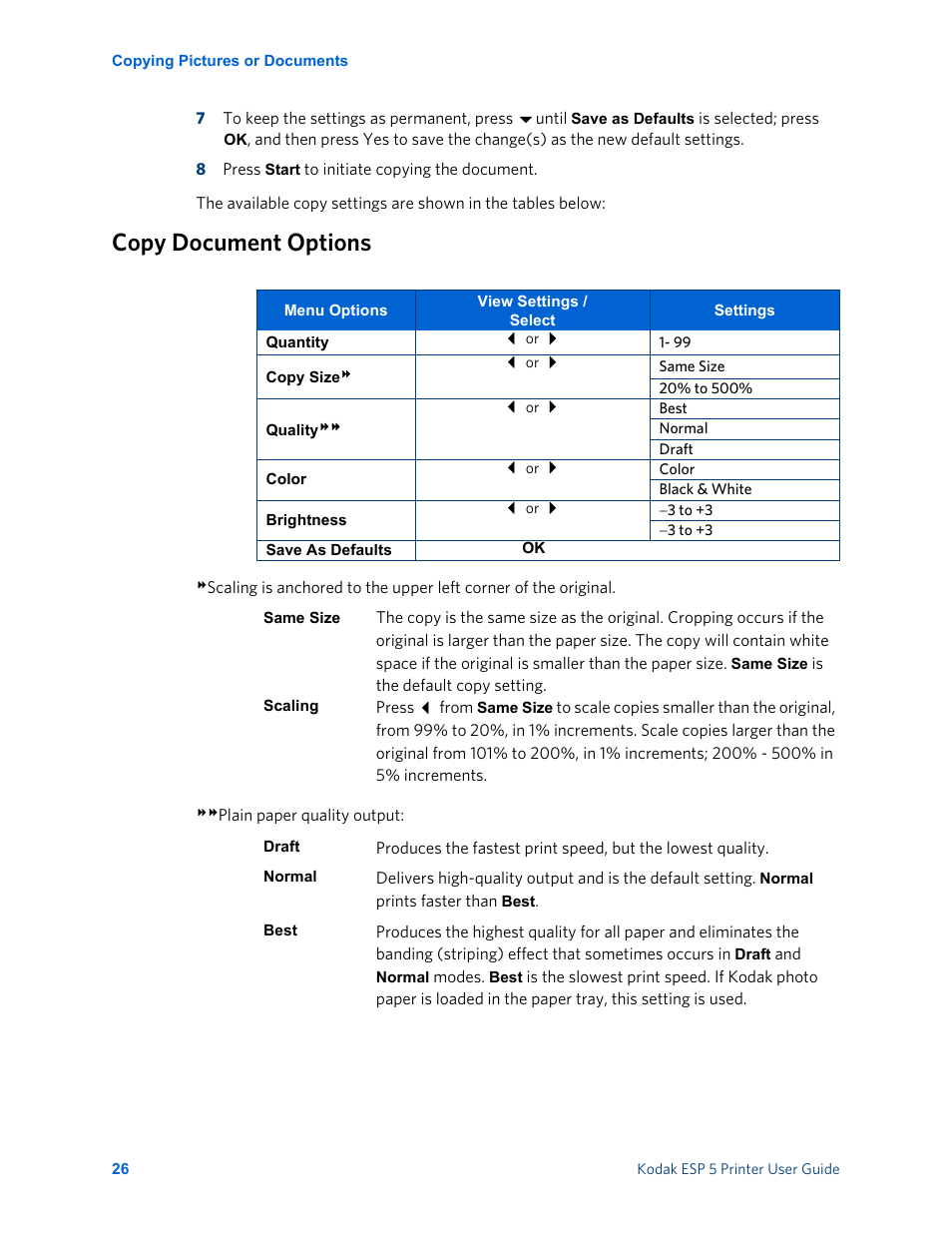 Copy document options | Kodak ESP 5 User Manual | Page 32 / 81