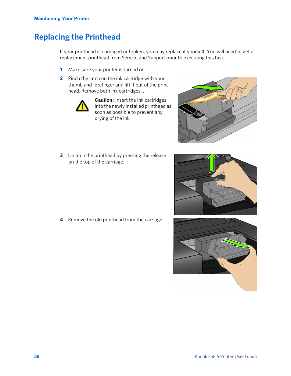 Replacing the printhead | Kodak ESP 5 User Manual | Page 44 / 81