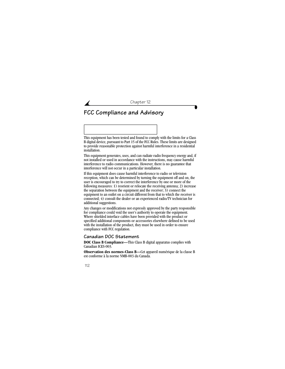 Fcc compliance and advisory, Canadian doc statement | Kodak DX6440 User Manual | Page 124 / 134